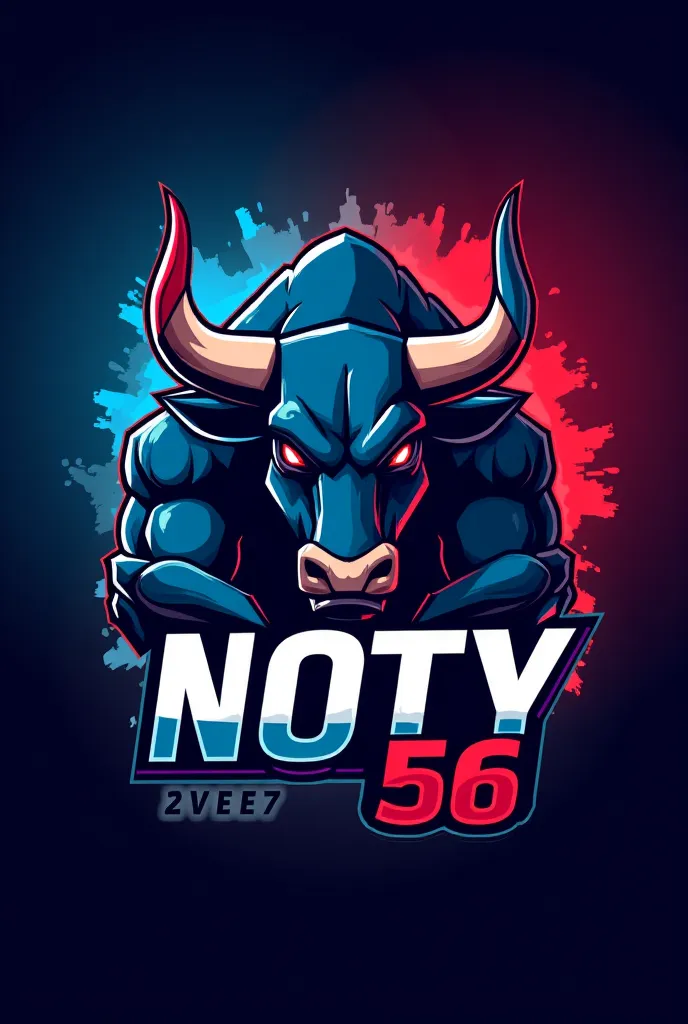 make bull gaming logo with blue and red colour and text it NOTY BOY 56