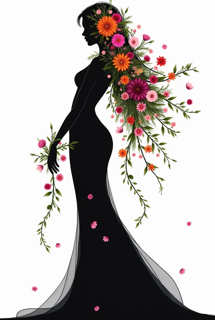 Black silhouette with flowery hair