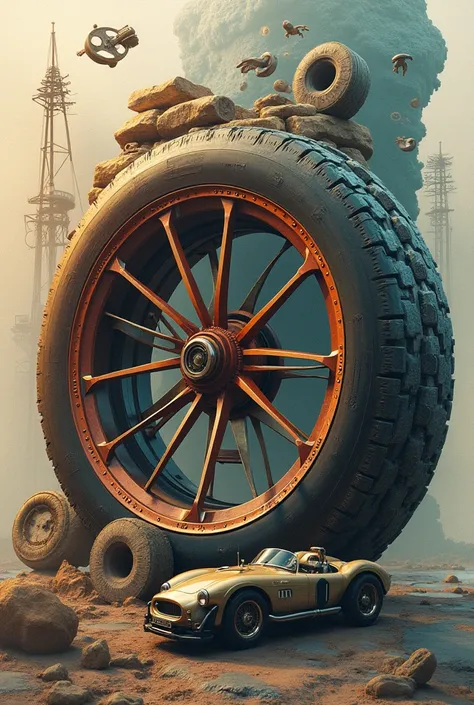 image of the wheel from the beginning of history to the present day in the automotive area 