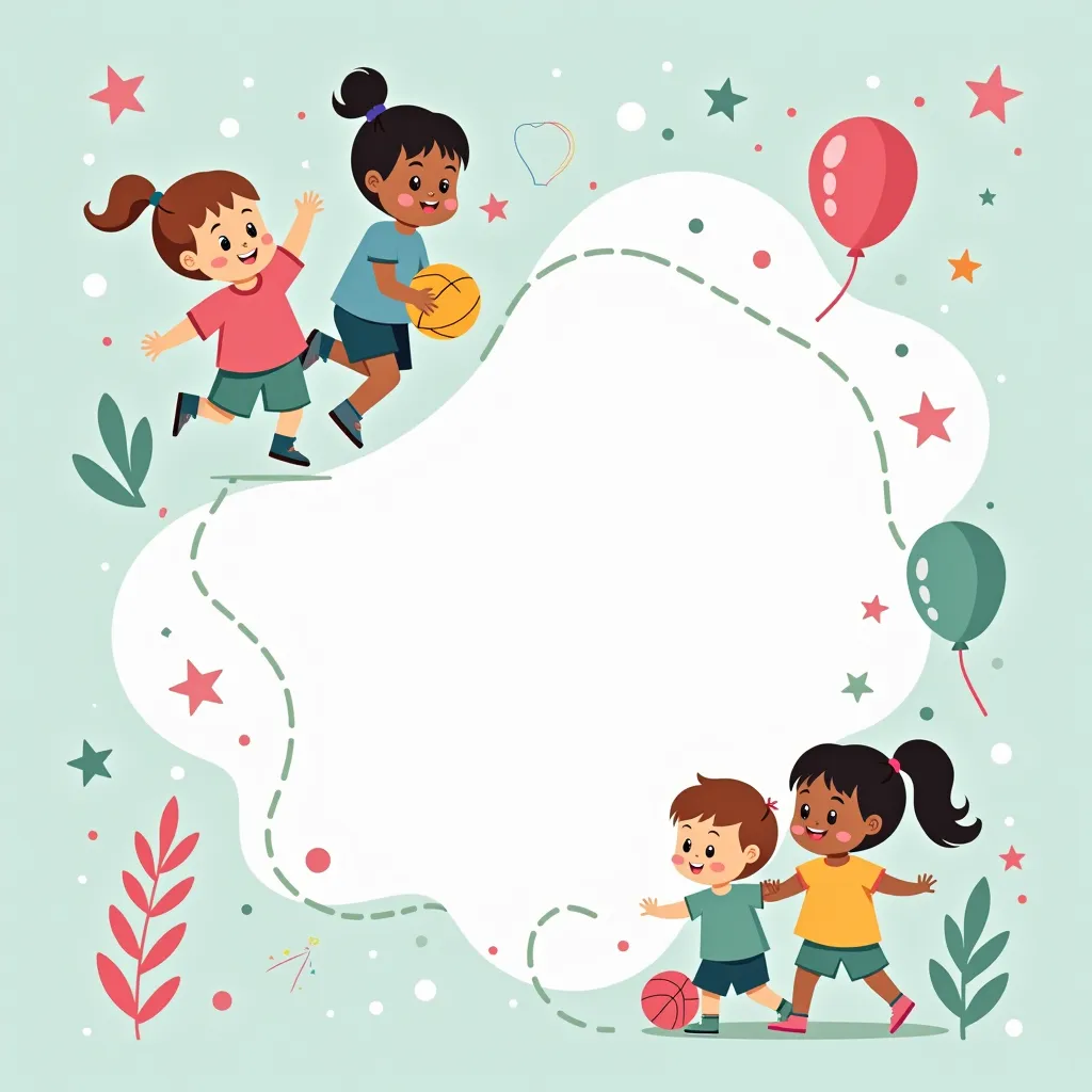 "Create a sleek yet engaging toddler activity pamphlet with a clean, modern layout. Use a soft pastel color palette (light blue, pink, green) to create a visually appealing yet calming design. Feature vector-style illustrations of diverse, smiling toddlers...