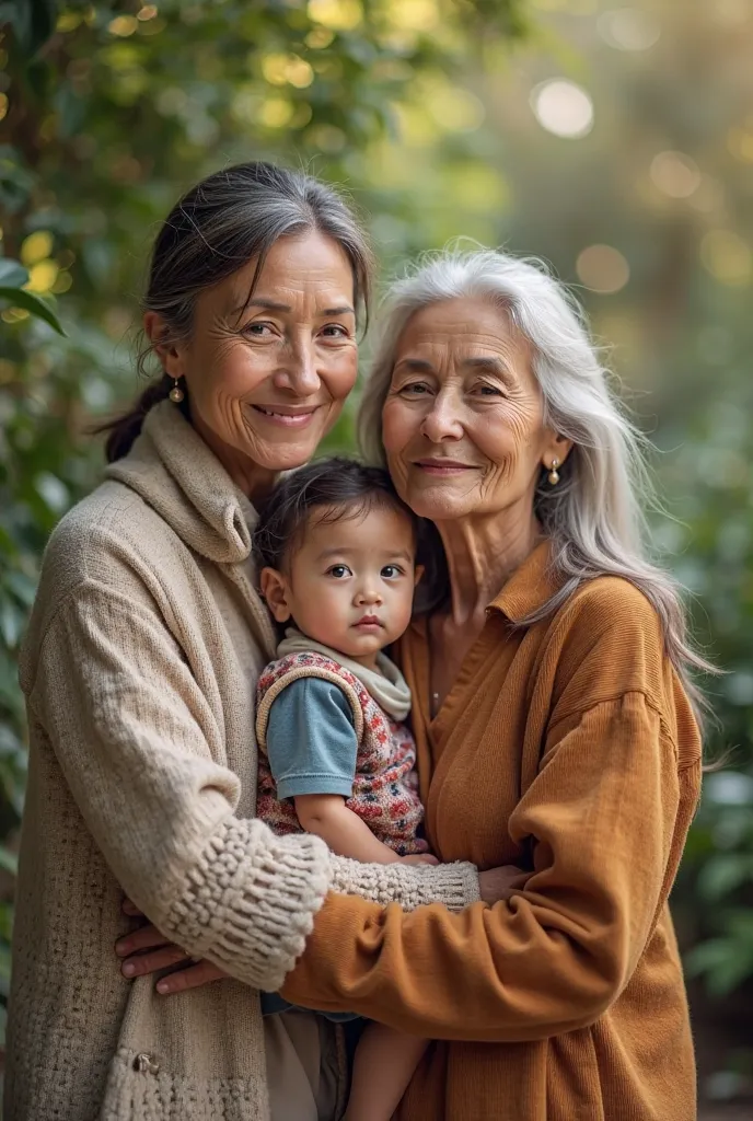 realistic photo of healthy and strong women, mother, grandmother and daughter 