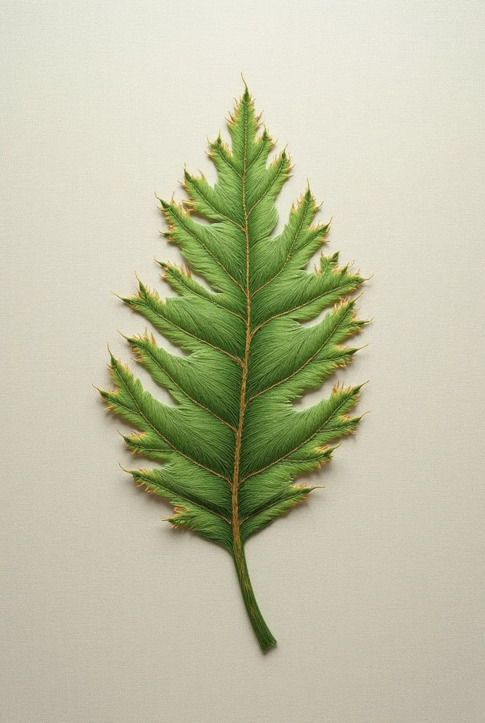 Embroidered picture of a wind leaf with torn edges