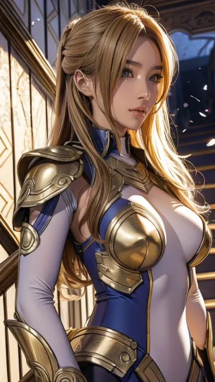 best quality, official art, masterpiece, Textile Shading, High Resolution, very well detailed, colorful, Best Details,  fantasy, Combat Uniform, Yuki Mori :1.5,  female 1 person, Age 25,  Gold, long hair,  curly hair, best quality, official art, masterpiec...