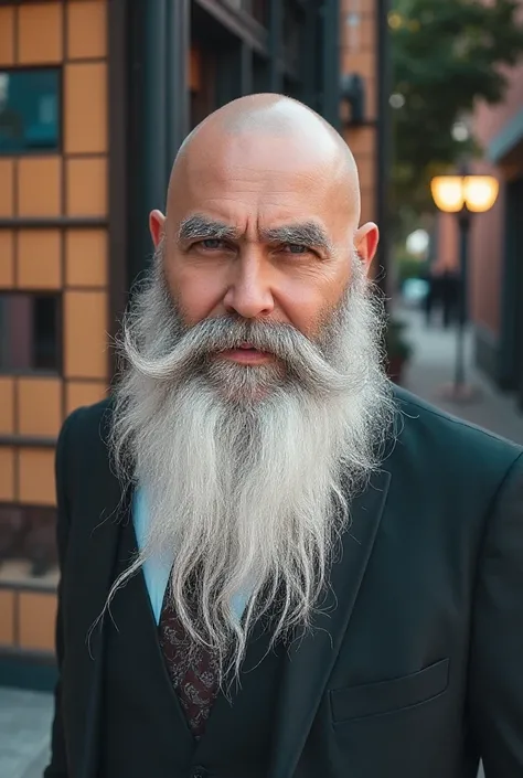 there is a man with a long beard and a suit on, long gray beard, old gigachad with gray beard, some grey beard hair, gray beard, 8k selfie photo , , gray beard, very long white beard and hair, gray beard, long beard, very long silver beard,  selfie men , b...