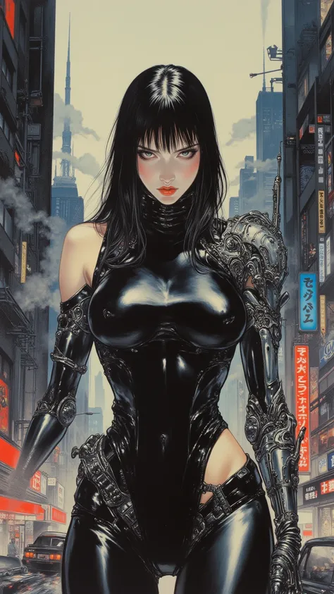 Cyberpunk women，full body，Painted by Shirou Masamune，in a highly detailed and dynamic style, 