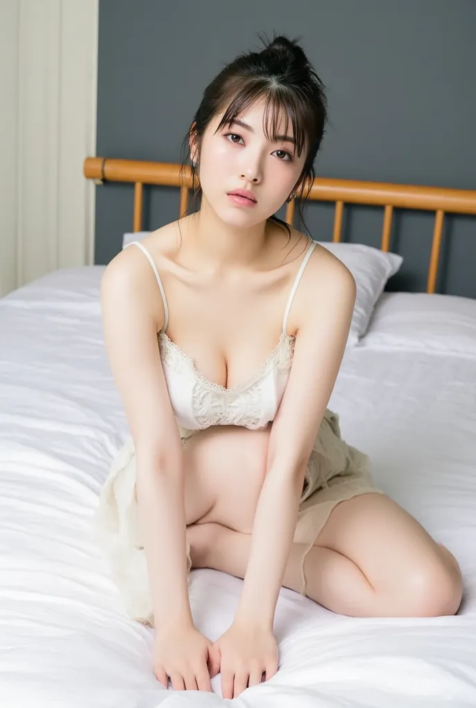 young Japanese female idols wearing white bras, complicated details, very detailed, sharp concentration, Alone, 1 girl crouching, Focus on Your FACE, naked, looking at camera, pale skin, detailed face, detailed eyes,  seductive eyes,  natural makeup ,
(fel...