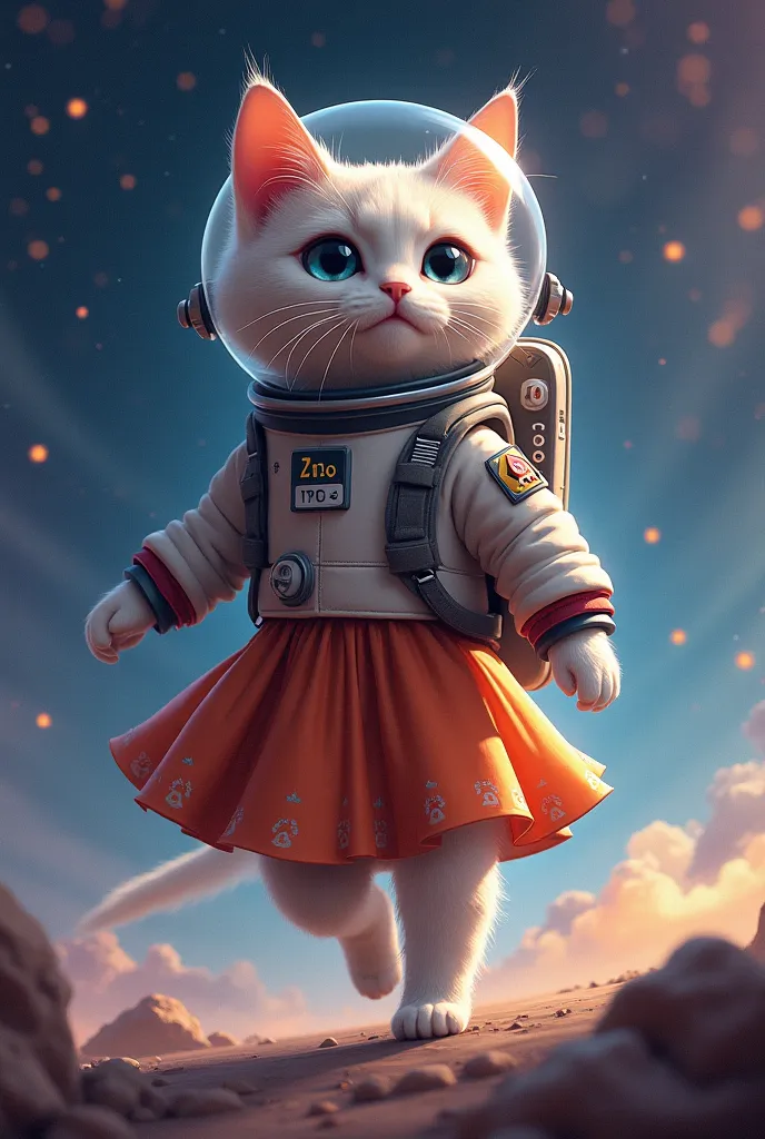 Create an Autronaut cat with a skirt and backpack 