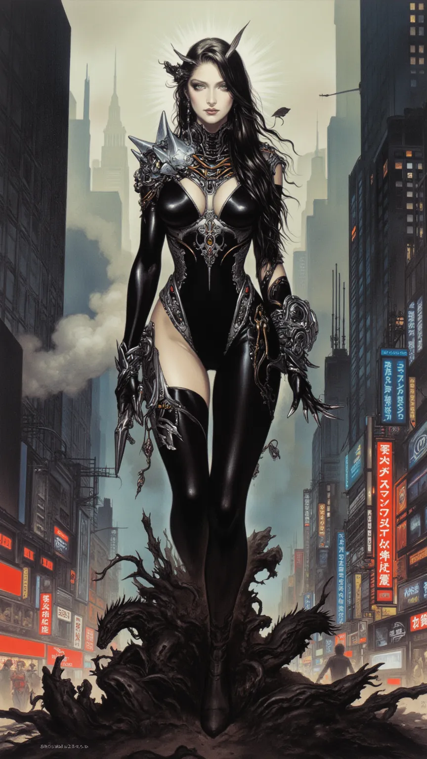 Cyberpunk women，full body，Painted by Shirou Masamune，in a highly detailed and dynamic style, 