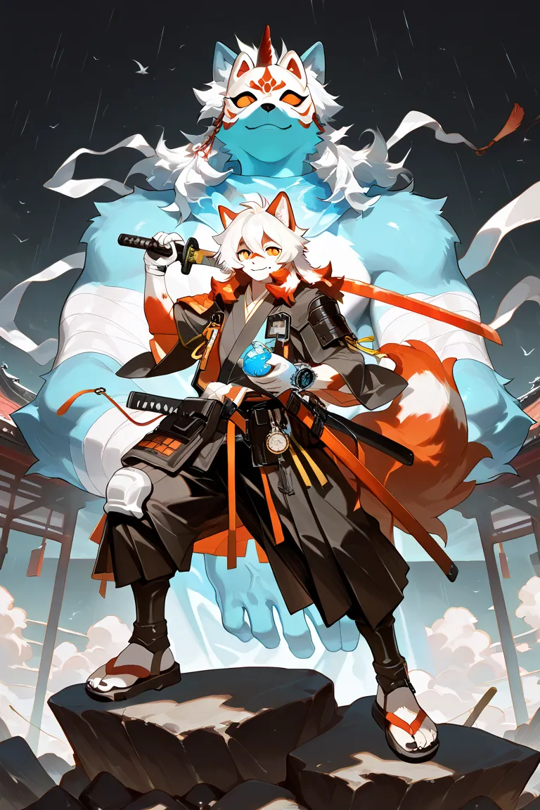 score_9, score_8_up , score_7_up , score_6_up ,  masterpiece, best quality, amazing quality, is very beautiful, 어처구니없는,furry, anthro, Alone, Hung, dog, arknights, two-tone fur, medium hair, white hair, single horn, orange eyes, and watch the audience, (( f...