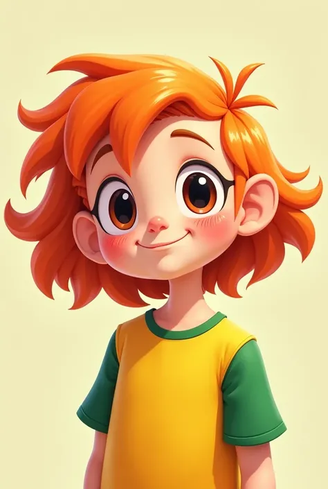 Young 20 year old orange hair with yellow shirt and green shoulders chibi 2d