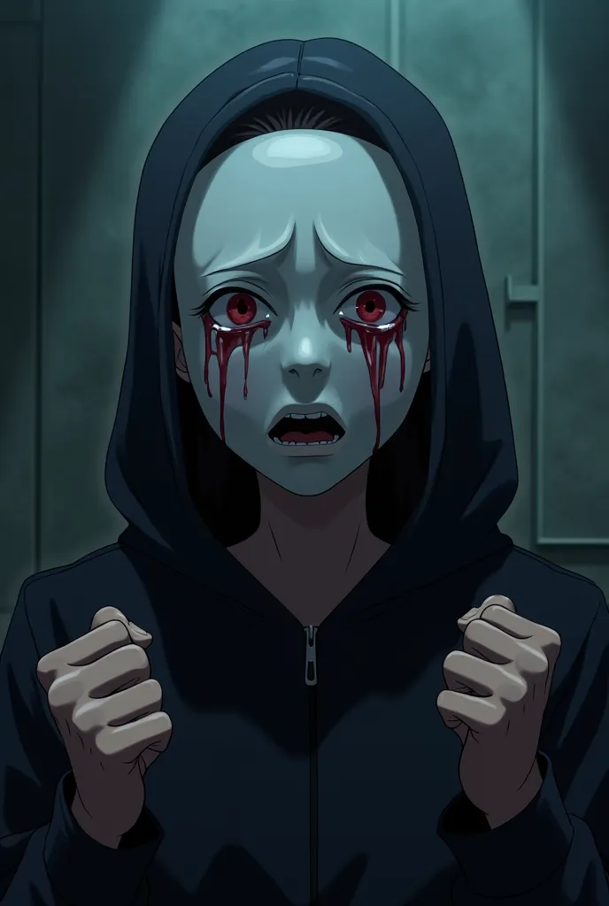 The killer wears a mask but is crying, making it an anime.