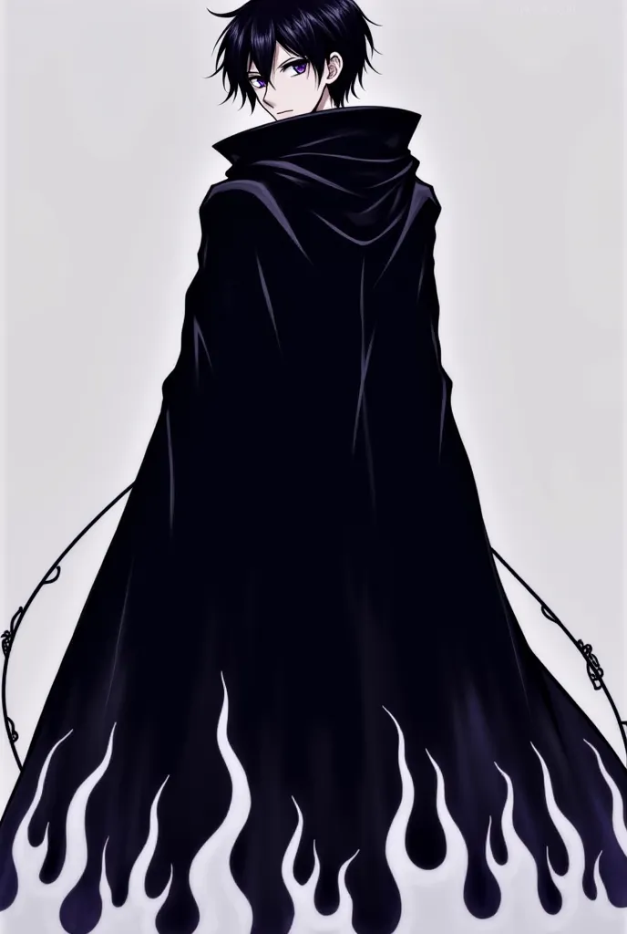 black hair like that of Kirito and the scramble of hair that he has on his forehead, whether white, pale skin and bright purple eyes Long black cloak, fechado, in the same shape as Akatsuki's robe,  covering the entire body .  The sleeves are wide , in the...