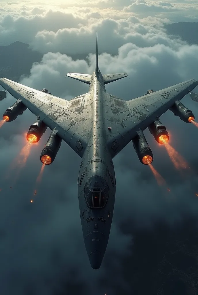 Image of a strategic bomber, sky monster, flying fortress, world air force elite based on the mold of a real-life B52 aircraft