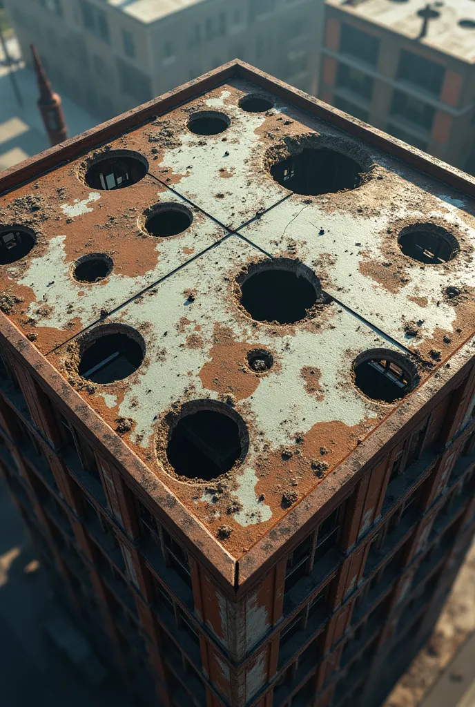 Create an image of a company roof with more holes