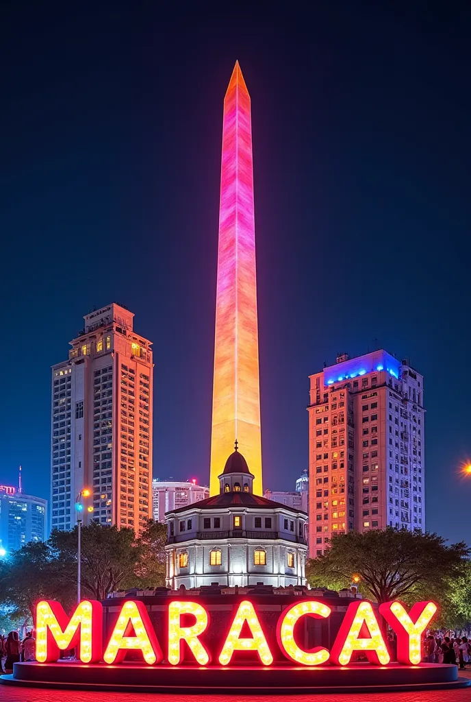 Generate a post with several images of the Sindoni tower, the bullring, the bull's dome in delicias, Obelisk of Maracay, In flashy letters Happy Birthday Maracay 