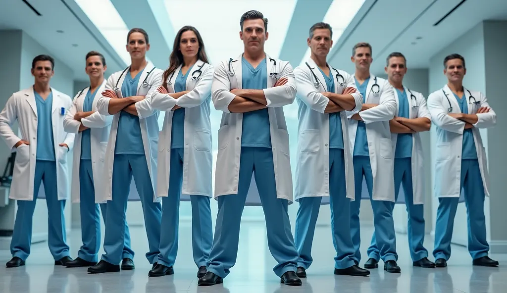 Create picture like this. 14 muscular doctors