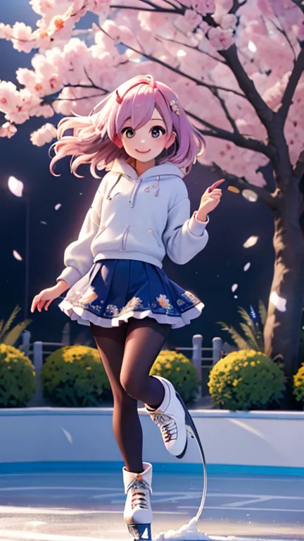 rice shower,alone,beautiful, cute, innocent,(medalist),official art),(inori Yuitsuka),mini skirt,ice skating,Skating rink,Dark pantyhose