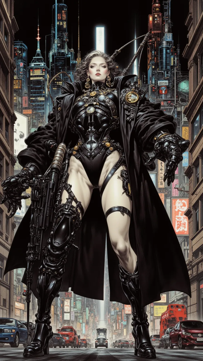 Cyberpunk women，full body，Boichi，in a highly detailed and dynamic style, 