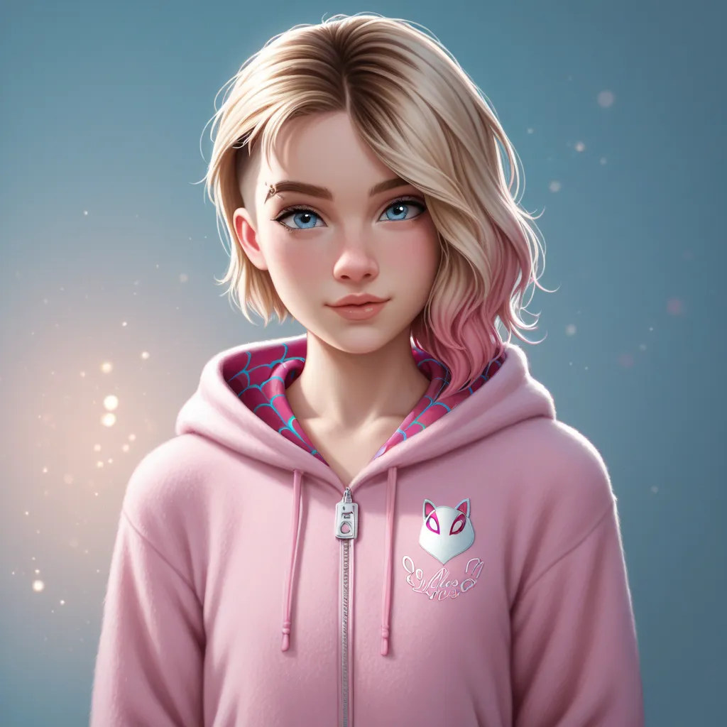 Gwen Stacey,Spider-verse, flat chest, in pink onesie, backside