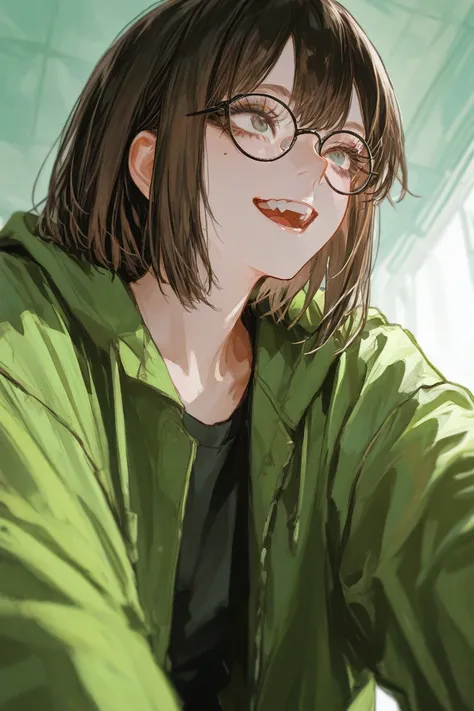 man、male、male性、maleの子、dark brown hair、short hair、 natural perm、undulating hair、handsome、美しいmale性、biologically correct face、 charming、blue-greenish eyes、long eyelashes、Boston-shaped glasses with thin rims、narrow-rimmed glasses、mole 2 cm below left eye、 doub...