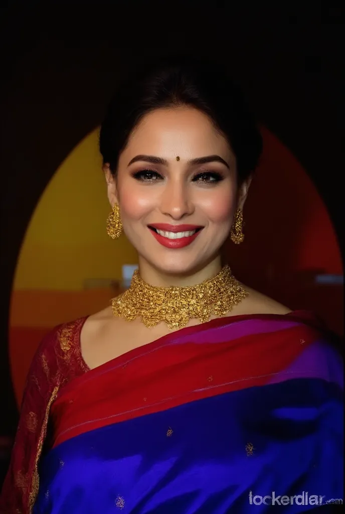 Indian sexHQ madhuri Dixit WOMEN WEARING saree , ancient sex goddess , perfect figure , big boobies , showing her round belly button , sexy deep navel , curvy waist , thick legs , slutty makeup , dark eyeliner , HOT red lips , long hairs , earrings , shinn...