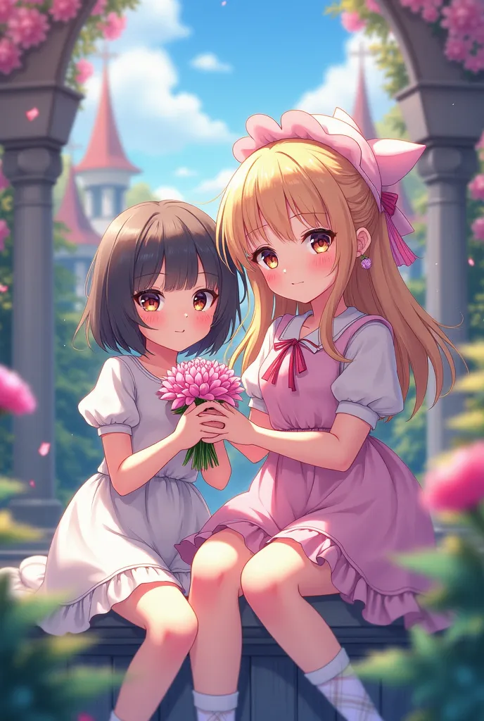 Two female characters in anime Moe style in high perspective