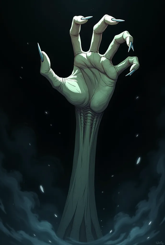 Hey give an alien hand like horror in anime style 