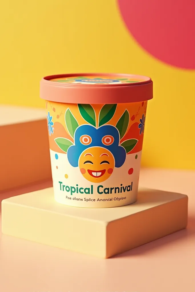 Create a minimalist carnival themed sminorff ice packaging with the flavor "tropical Carnival"