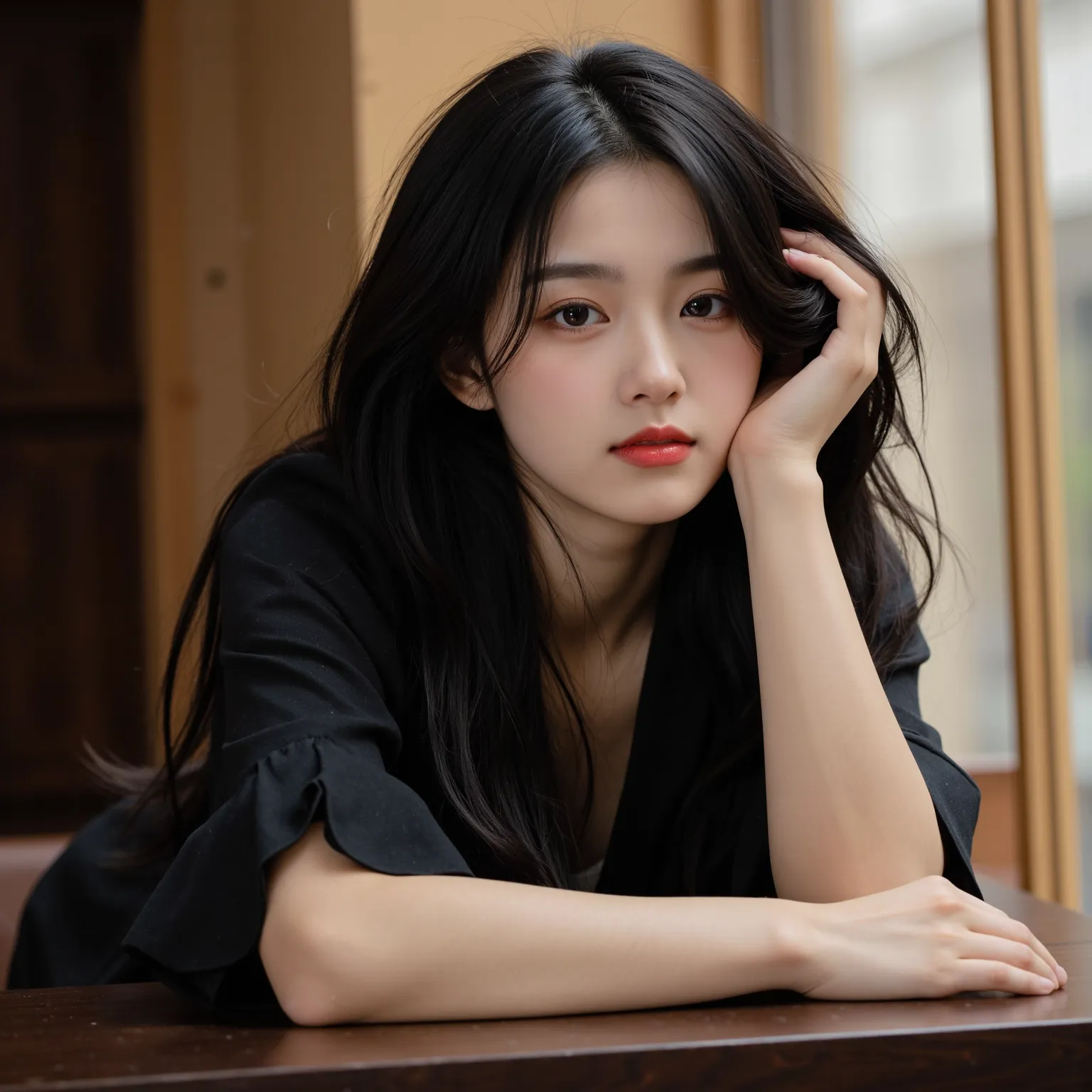 ((RAW photo),  absurd, (absurd resolution)), masterpiece, better quality, (Extremely detailed 8k unit CG wallpaper), (best illustration), ( best shade ), Realistic lighting, detailed and beautiful brightness, (( 21 years old)), girl, long black hair, Queen...