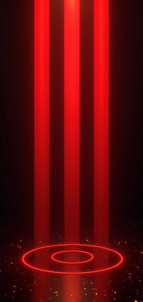 Three vertical beams of red energy, perfectly aligned, symbolizing stability, focus, and structure. Subtle geometric hypnotic lines connect the beams, reinforcing balance and mental clarity. The background is dark with a minimalist futuristic aesthetic, en...