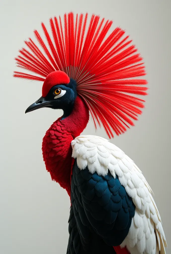 Indian tuft with red feathers, white and black