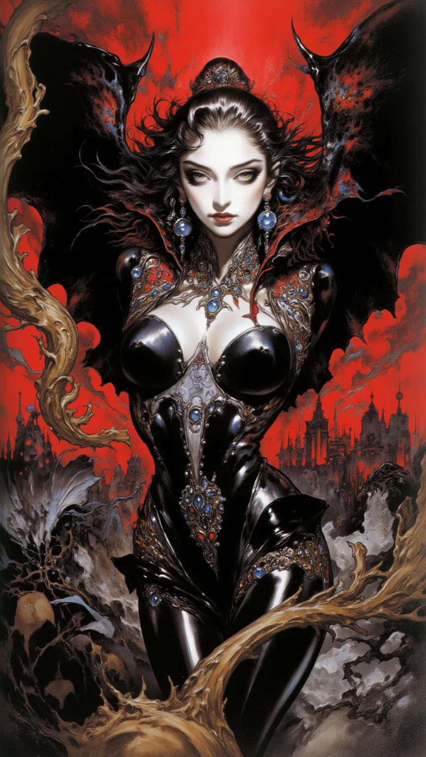 full body, a sexy and powerful woman，With a mysterious temperament ，Wayne Reynolds draws，in a highly detailed and dynamic style, 