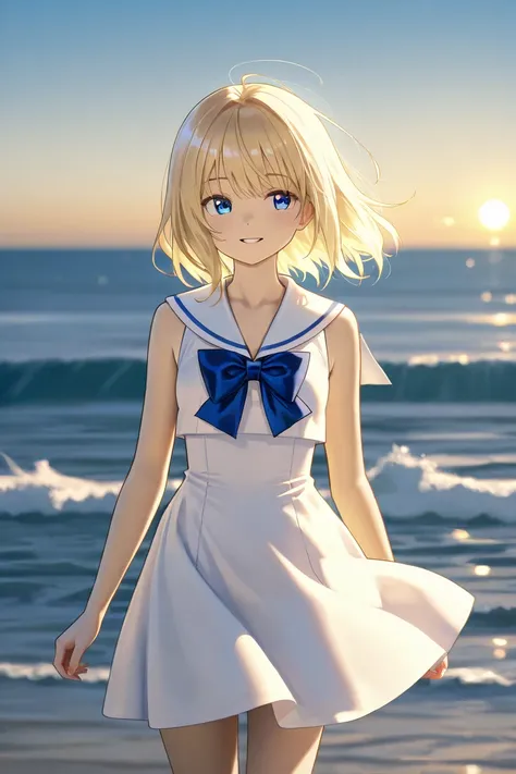   long blonde hair,  、 sailor suit