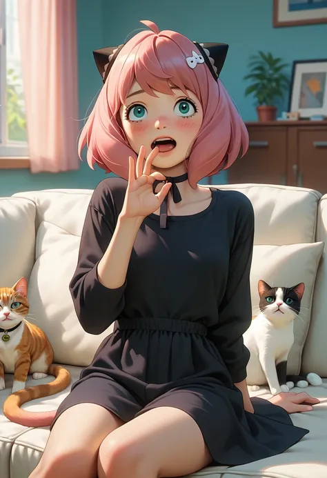 Score_9, Score_8_climb, Score_7_climb, Score_6_climb, Score_5_climb, Score_4_climb, an_drug,  Pink Hair,  sitting on the couch , Petite , self-satisfaction,  overallDetail , FFaceDetai ,  black dress ,Enjoying, enjoy gril,Cat,cute,erotic fillng,ahego,seduc...