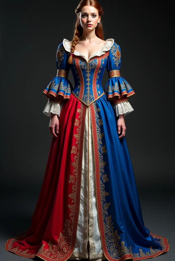 Blue white red gold medieval dress 