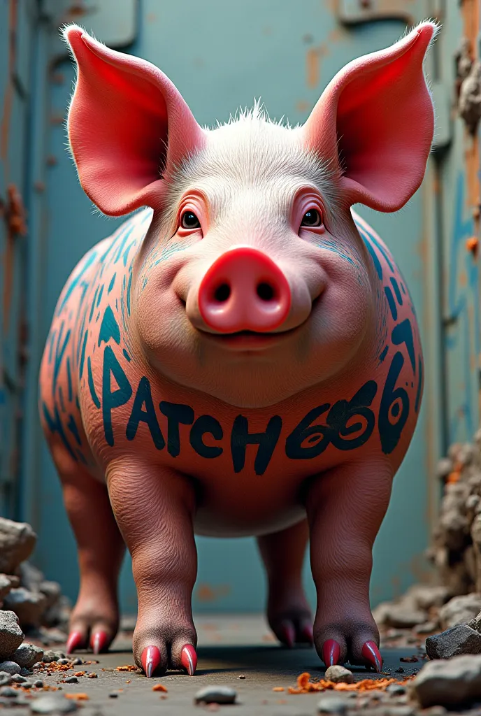 Pig with graffiti that says Patch666 