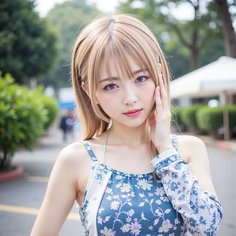 ((8K wallpaper)),((blond hair)),((short ponytail in tunic)),((big breasts,Big Breasts)),((dark eyeshadow pink with dark orange lipstick)),(( beautiful Japanese girl)),((Intelligent Glasses)),((street corner background )),((colorful manicure for nails)),((e...