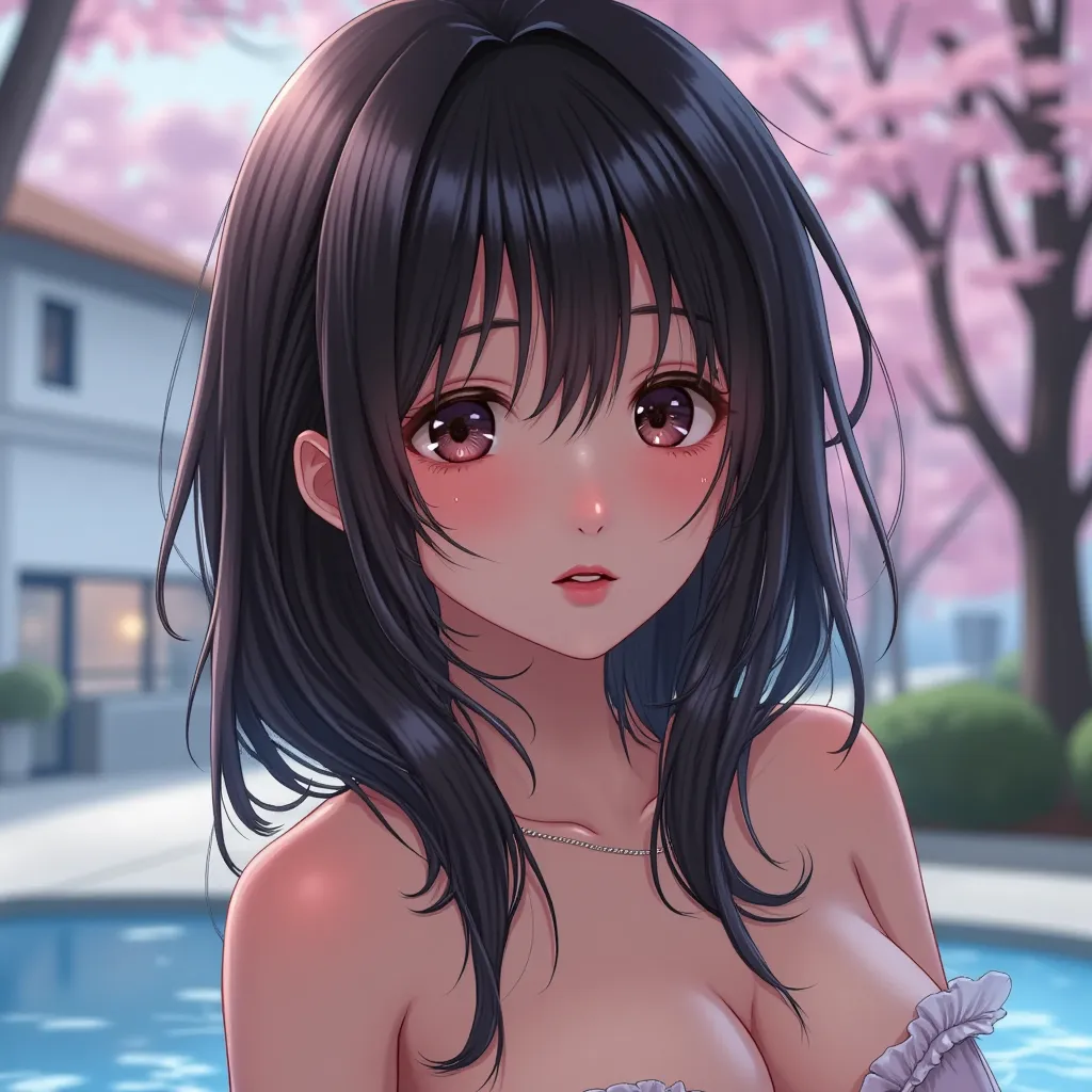 Cute anime girl tight wet clothes big bust big thighs 