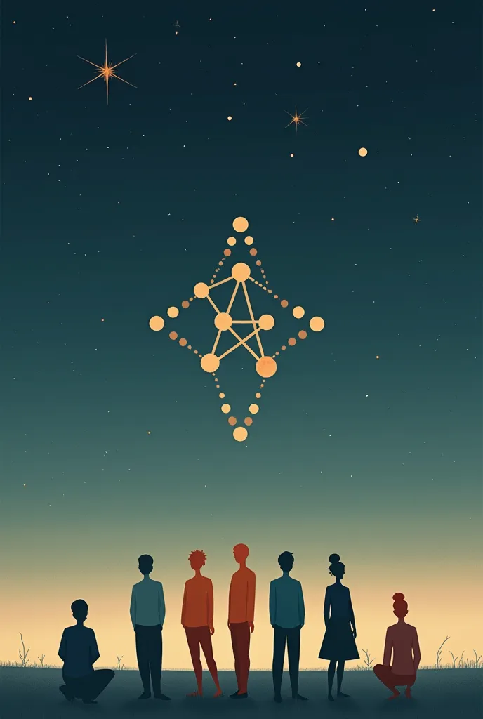 A dot representing 6 different people and a star representing 5 different astronomy logos