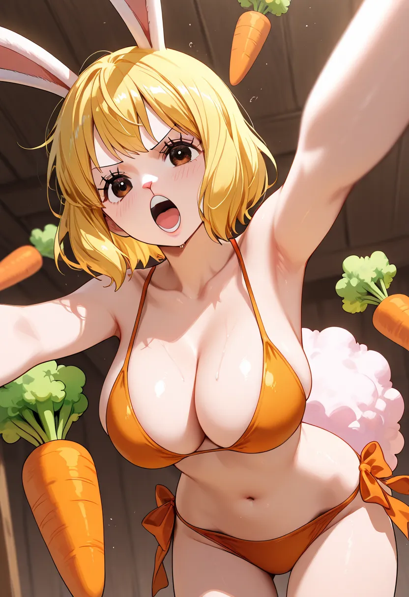 One piece carrot, sexy pose, open mouth 