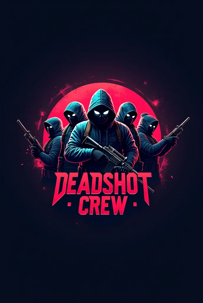 Create a logo of 5 masked gamers and give me the name Deadshot Crew