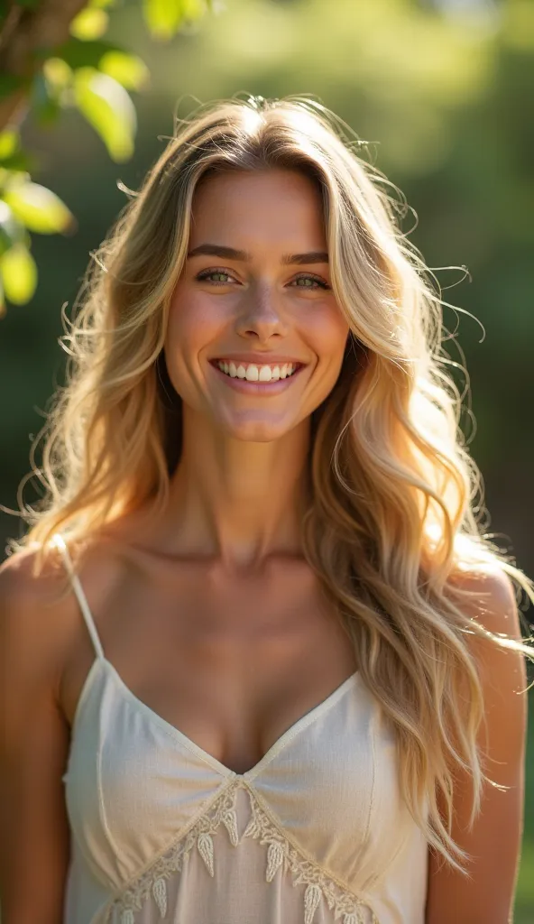 Beautiful 35-year-old woman same character as the happy woman with family blonde husband two daughters