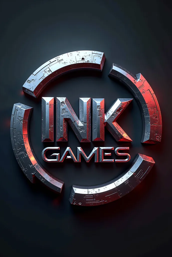 round logo with the name “Ink Hot Games” in metal, no background, Cyberpunk style