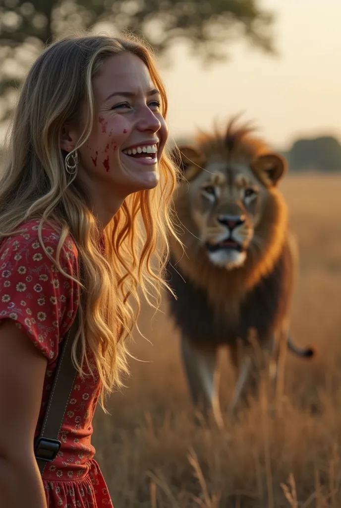 make a video in which girl is standing near to lion and the lion attacks the girl. the girl is badly injured then blood is on her clothes then the rescue teams came up and give her treatment and then they admit her to the hospital where she is on the bed w...