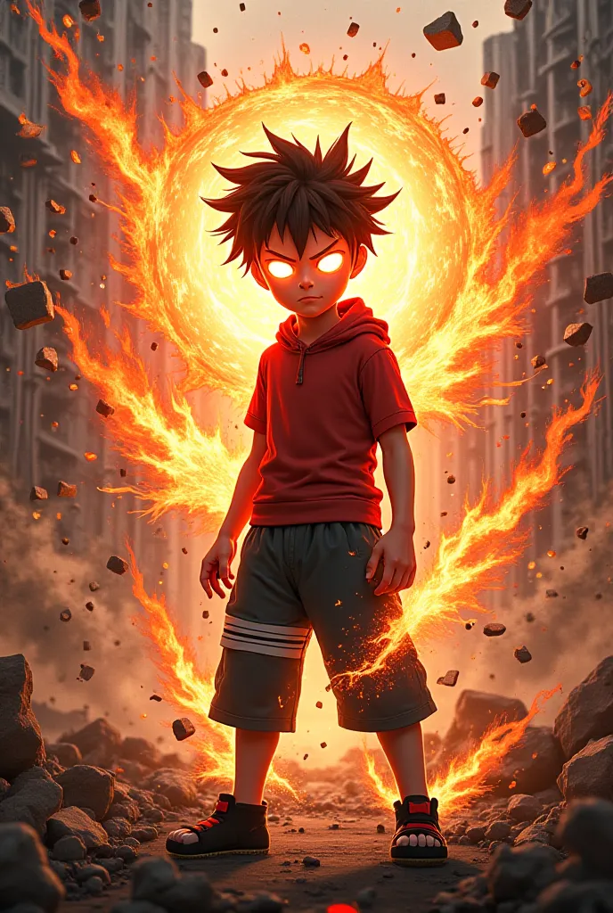 A boy in rampage with rinnegan