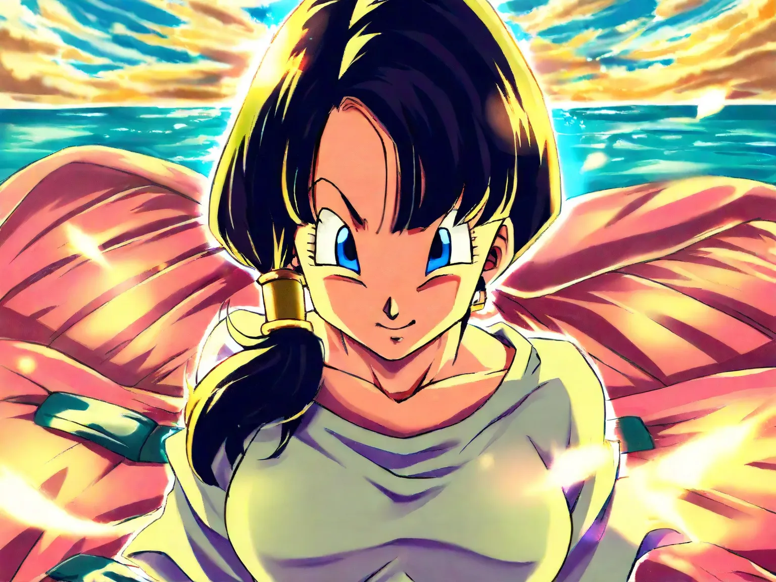 Dragonball, videl, super sayayin, over the ocean, sunshine