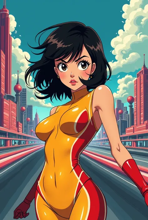 girl, 60s anime style, Mach GoGoGo style