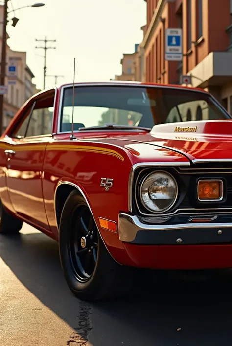 dodge dart sport 1975 red color whit golden details, black wheels