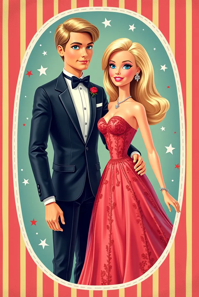 8x 15 piggy bank label with an image of Ken and Barbie