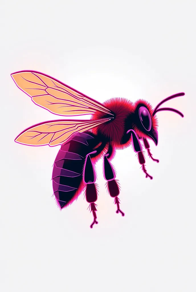 illustration of a bee to put on a polygonal t-shirt with only neon strokes on a white background 